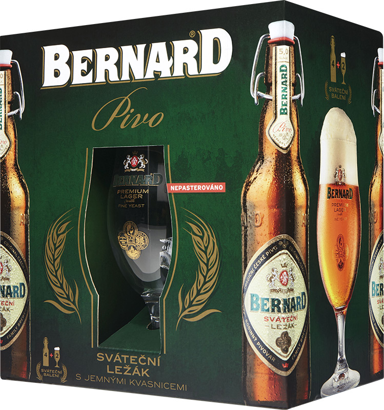 Bernard Sváteční světlý ležák pivo s jemnými kvasnicemi 12 4x500ml + 2 sklenice
