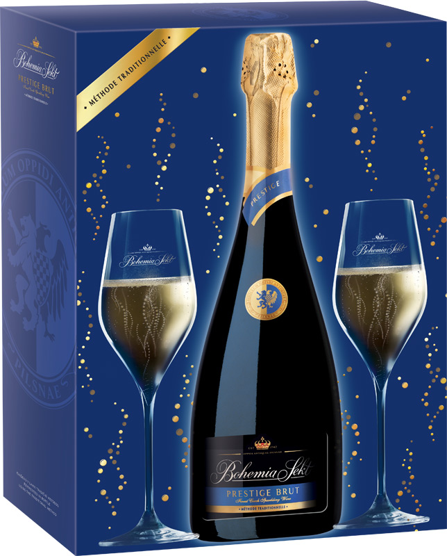 Bohemia Sekt Prestige Brut 750ml + 2 sklenice