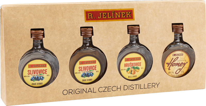 R.Jelínek set 4x50ml (2xSlivovice 45%,1xHruškovice 42%, 1xMedová 35%)