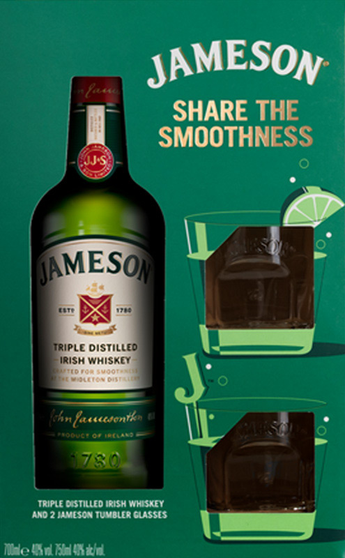 Jameson Irish Whiskey 40% 700ml + 2xsklo