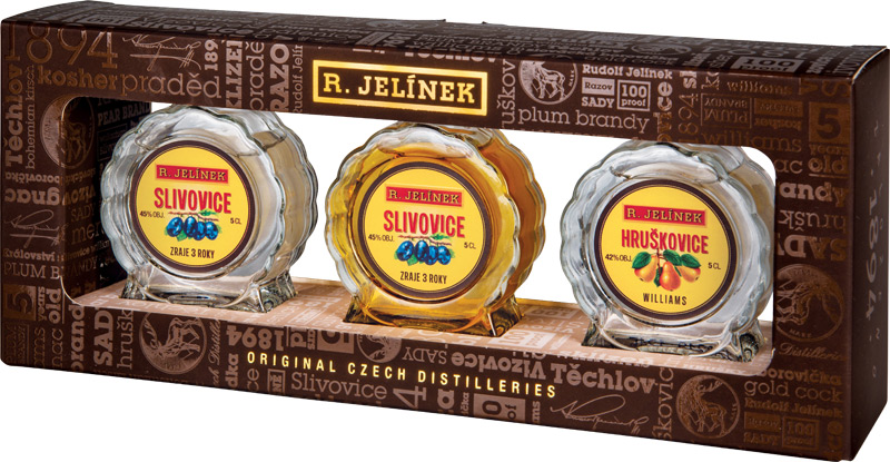 R.Jelínek Slivovice Silver 45%,Slivovice Gold 45%,Hruškovice Williams 42% 3x50ml