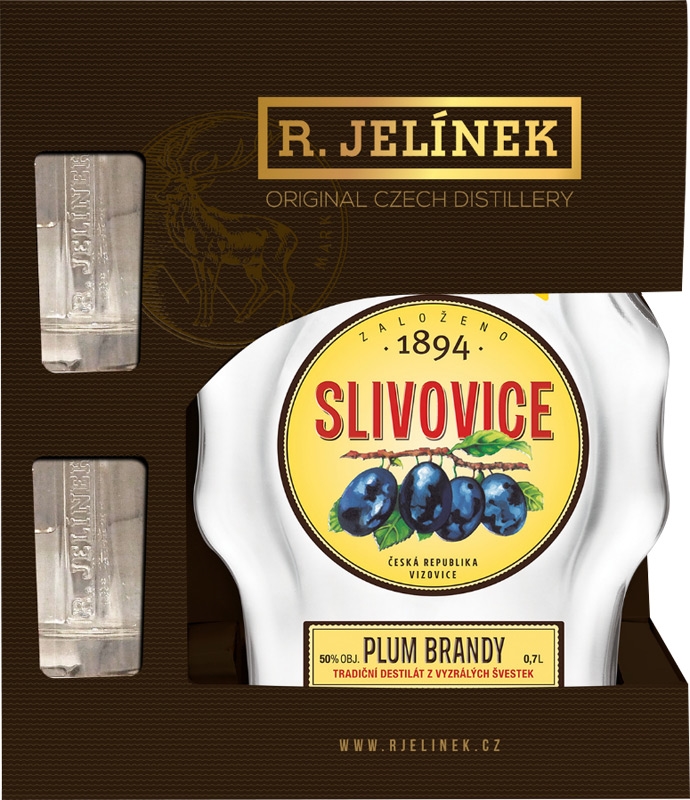 R. Jelínek Slivovice Bílá 45% 500ml + 2xsklo