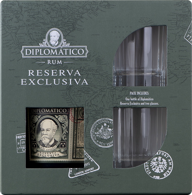 Diplomático Reserva Exclusiva Rum 40% 700ml + 2xsklo