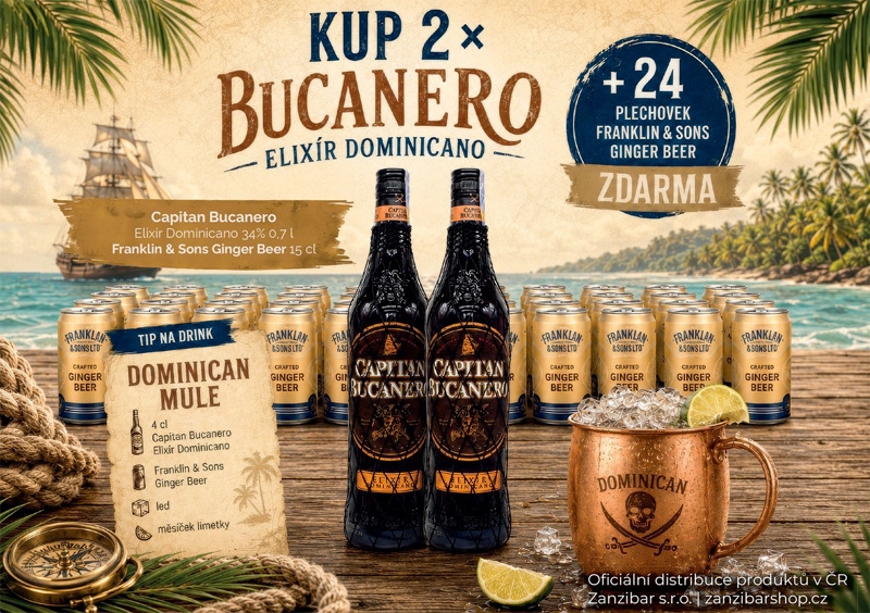 Capitan Bucanero 34% 2x700ml+24x150ml Ginger Beer plech Pack