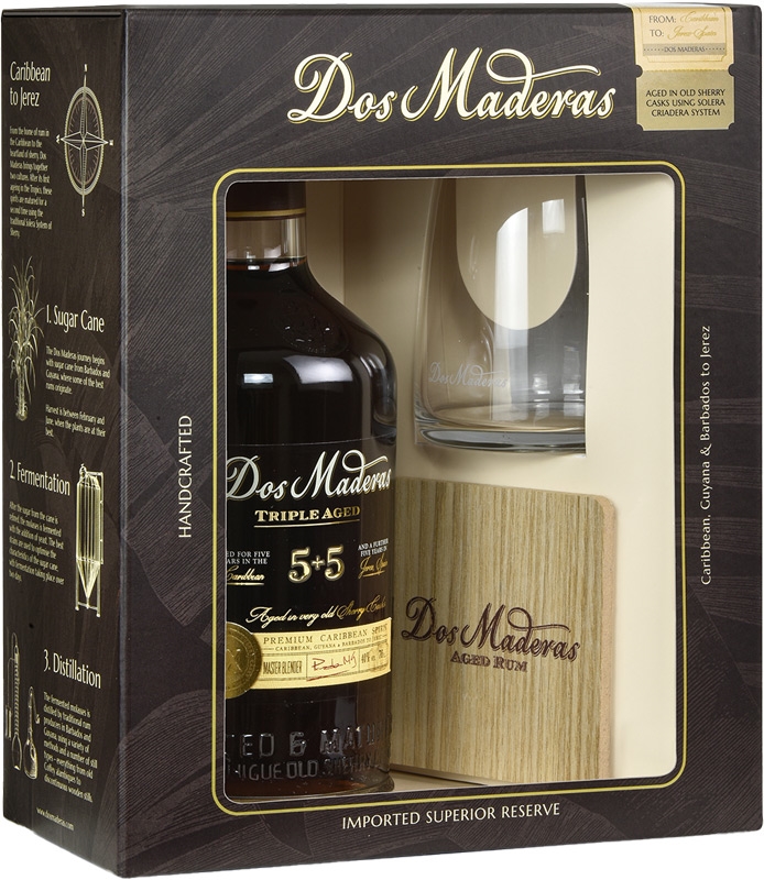 Dos Maderas PX 5+5 Rum 10YO 40% 700ml + sklenička + tácek