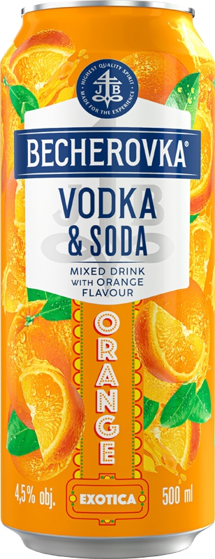 Becherovka Mixed Drink Vodka&Soda Orange 4,5% 500ml plech
