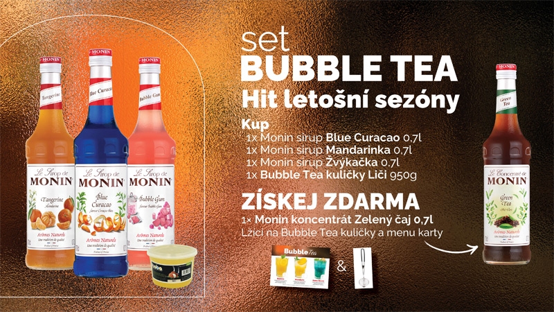 Pack Monin set Bubble Tea 4xMonin 0.7l+Bubble Tea kuličky 950g liči