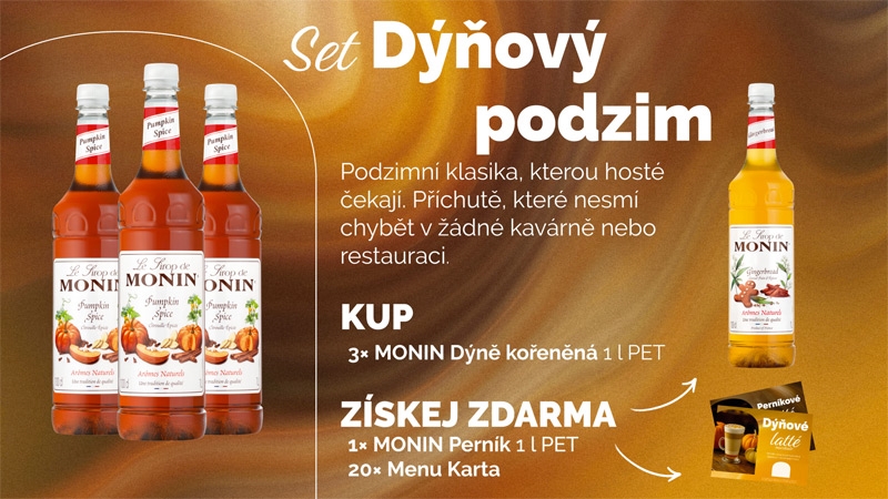 PACK Monin set Dýňový podzim 3x1l Monin dýně kořeněná+1x1l Monin perník+POS