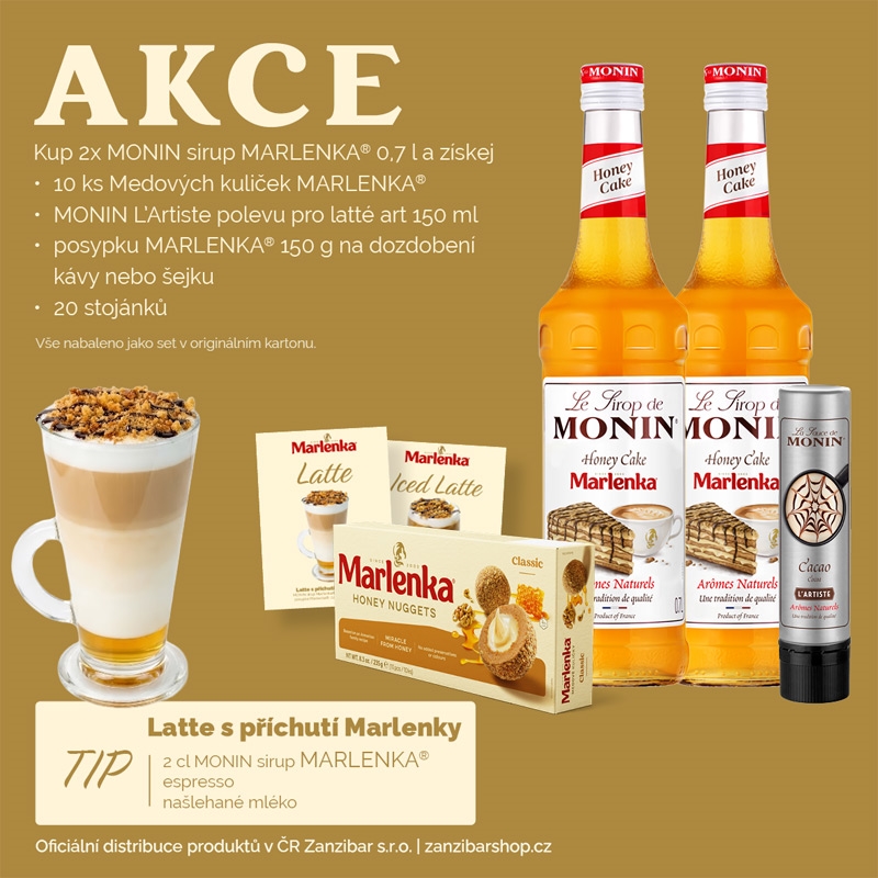 PACK Monin set Marlenka 2xsirup,kuličky,posypka na latté,poleva kakao 150ml +POS
