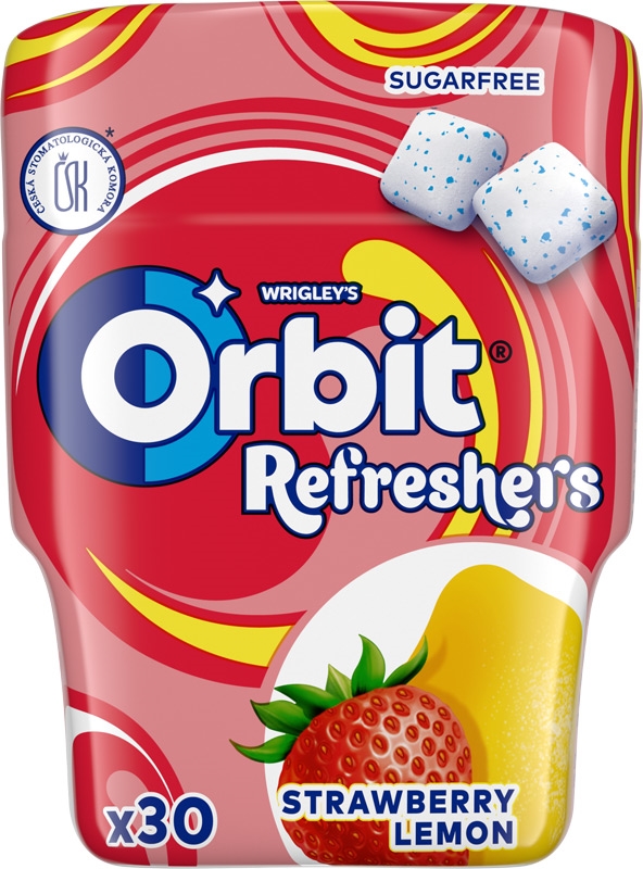 Wrigley's Orbit Žvýkačky Refreshers jahoda+citrón bez cukru 67g dóza