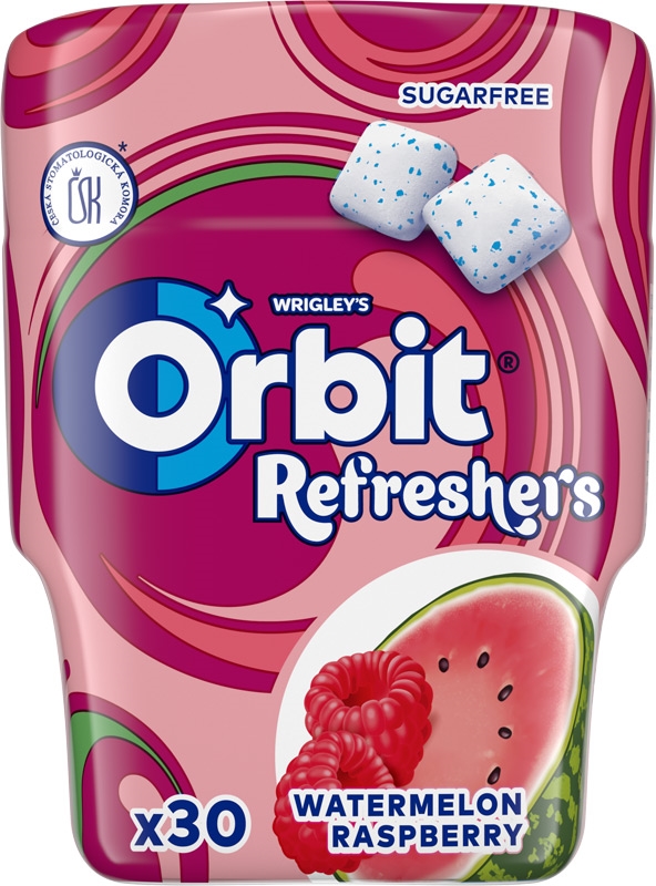 Wrigley's Orbit Žvýkačky Refreshers meloun+malina bez cukru 67g dóza